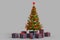 Christmas tree with presents gift boxes. 3D rendering