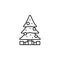 Christmas, tree, presents line icon on white background