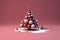Christmas tree on a red background. Unusual surreal holiday concept. Generated AI