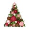 Christmas tree with red and pink decorations. Vector illustration.