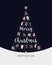 Christmas tree rose gold icon elements lettering blue background