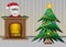 Christmas tree with santa claus and beautiful warm fireplace