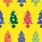 Christmas tree seamless pattern over yellow