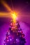 Christmas tree with shining star and frozen mist