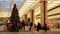 Christmas-tree in a shopping center with defocused walking people