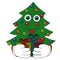 Christmas tree shows tongue and hides gifts. isolated cartoon vector illustration