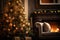a christmas tree sits in front of a fireplace