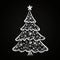 Christmas Tree Sketch Icon, Hand Drawn Xmas Tree Doodle on Black Chalkboard Background, New Year