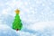 Christmas Tree on Snow Flakes Lights Background, Blue Xmas Tree