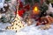 Christmas tree, snow, gift, snowman and red lantern