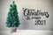 Christmas Tree, Snow, Gray Background, Merry Christmas And A Happy 2021