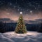 a christmas tree in the snow with a star in the sky generativeAi
