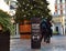 Christmas tree and Social Distancing sign, Covent Garden, London