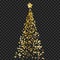 Christmas tree of stars on the transparent background. Gold Christmas tree as symbol of Happy New Year, Merry Christmas holiday ce