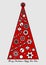 Christmas tree in a steampunk style. Industrial engineering design. Wheels and gears on a red background . Graphic