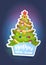 Christmas Tree Sticker Happy New Year Concept Holiday Greeting Card