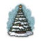 Christmas tree sticker with snow. Xmas tree as a symbol of Christmas of the birth of the Savior