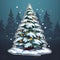 Christmas tree sticker with snow. Xmas tree as a symbol of Christmas of the birth of the Savior