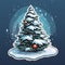 Christmas tree sticker with snow. Xmas tree as a symbol of Christmas of the birth of the Savior