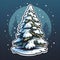 Christmas tree sticker with snow. Xmas tree as a symbol of Christmas of the birth of the Savior