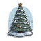 Christmas tree sticker with snow. Xmas tree as a symbol of Christmas of the birth of the Savior