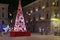 Christmas tree on the streets of Rieti, Italy, for holidays