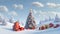 A Christmas tree surrounded by gifts and snow, Christmas image