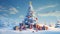 A Christmas tree surrounded by gifts and snow, Christmas image,