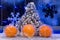 Christmas tree, tangerine and decoration. wallpaper.