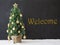 Christmas Tree, Text Welcome, Black Concrete