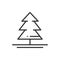 Christmas tree thin line icon. Spruce fir. New Year celebration outline decorated pictogram. Xmas winter element. Vector