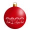 Christmas tree toy red ball with date 2022.