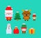 Christmas tree toy set. Santa Claus and deer. Red bag and Snowman. Xmas symbol. New Year sign