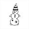 Christmas tree toy snowman. Christmas tree decoration, New Year souvenir, Christmas toy. Vector doodle snowman.