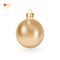 Christmas Tree Toy. Traditional Christmas Tree shiny Gold Ball. Classic Holiday Decor - bright sphere toy with loop for hanging.