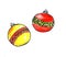 Christmas tree toys red and gold balls graphics watercolor illustration