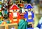 Christmas tree toys - wooden nutcrackers with selective on blurred background