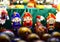 Christmas tree toys - wooden nutcrackers with selective on blurred background