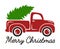 Christmas tree truck Svg cut file. Red old vintage truck carrying pine tree vector. Merry Christmas shirt design