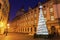 Christmas tree by University of WrocÅ‚aw at night