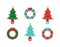 Christmas tree vector collection. Decorated spruce and wreath for winter holidays