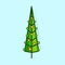 Christmas tree vector icon. Decorated tree in flat line art style. Green pine for design of greeting cards and