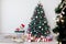 Christmas tree in the white room decor pine for the new year with postcard gifts