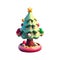 Christmas tree with white toys 3d icon kawaii in cartoon style. Xmas or New Year\\\'s decorative element low poly rendering on