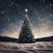 Christmas tree in wide night sky generativeAi