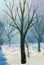 Christmas tree, winter landscape, oil hand painted, abstract background, snow, painting