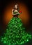 Christmas Tree Woman Dress, Fashion Girl in Lighting Xmas Gown