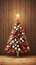 Christmas tree wooden product display. AI Generative