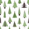 Christmas trees hand drawn vector seamless pattern. Evergreen fir trees doodle style texture. Traditional xmas