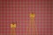 Christmas trees made of pasta on red squared background. Flat lay. Top view. Winter holidays concept